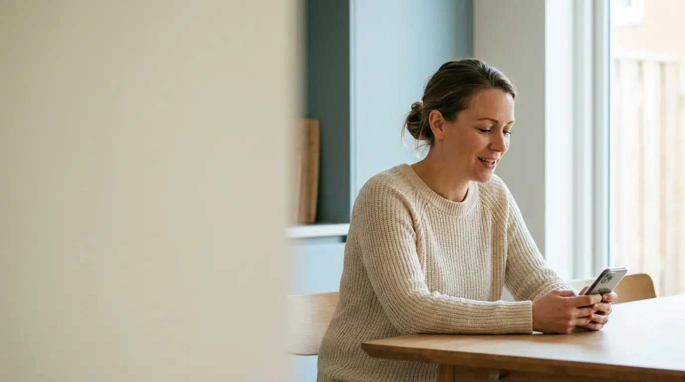A woman checking her loan options on her phone at home